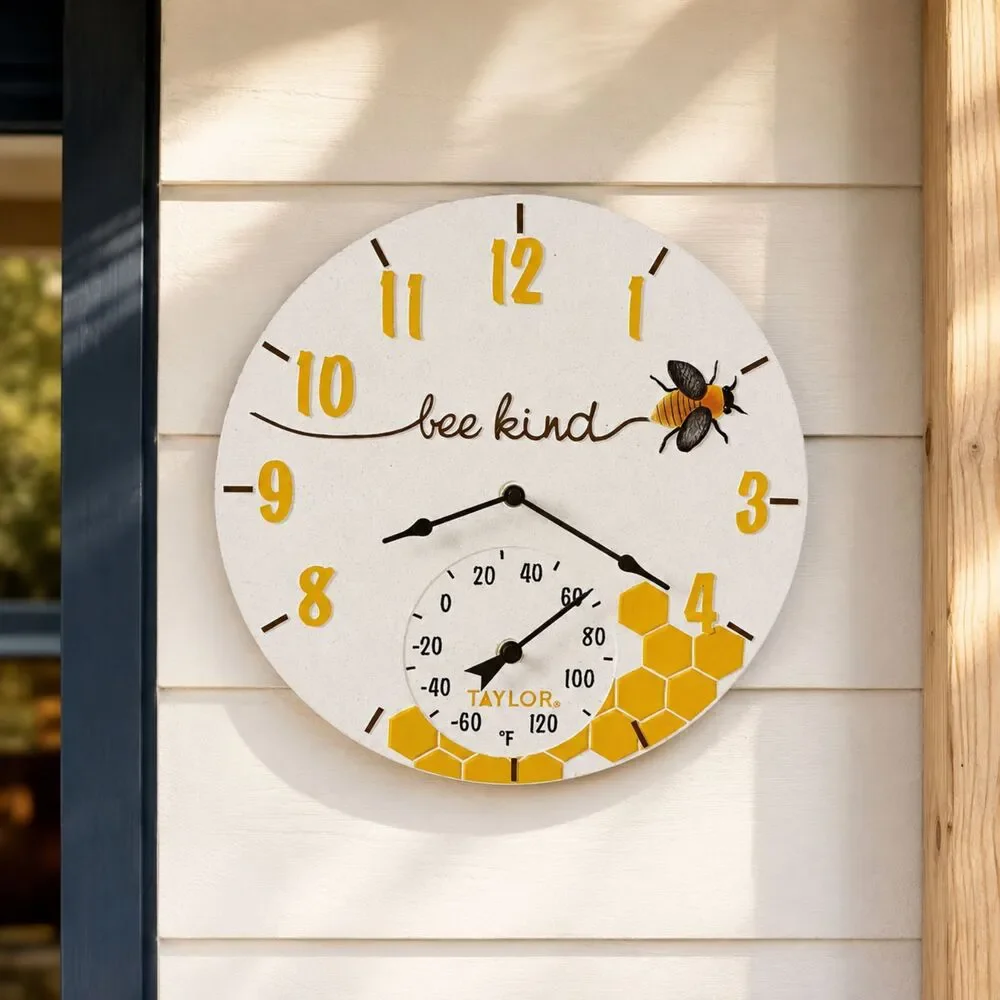 Taylor 14 In Indoor Outdoor Wall Clock with Thermometer Patio Home Decor